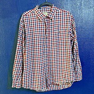 Blue Mountain Men's Adult Size L Button Shirt Short Sleeve Plaid Blue Flannel